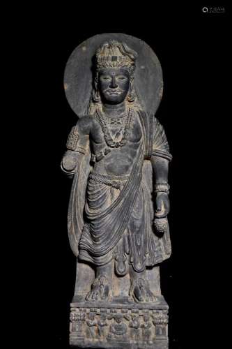 A Gandhara Buddha  standing statue of grey schist stone
