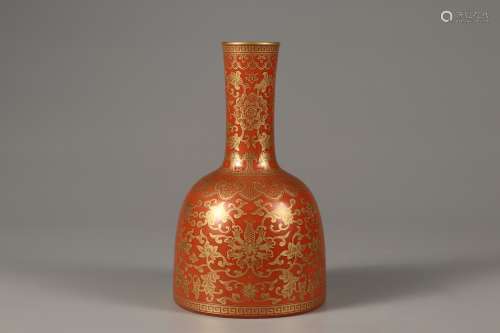 A Red glaze gold tracer flower bell zun