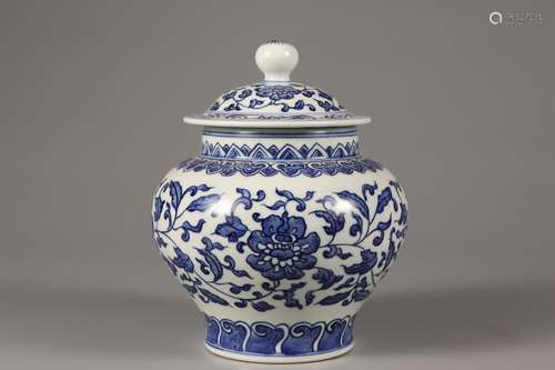 A Blue and White FLOWER JAR WITH LID