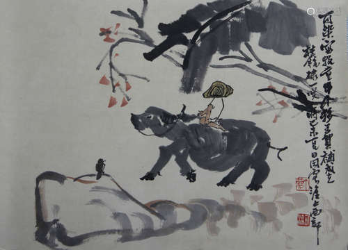 A CHINESE PAINTING OXHERDING,LI KERAN,WANG GEYI MARKED