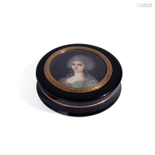 Round box with painted miniature on ivory, first quarter of ...