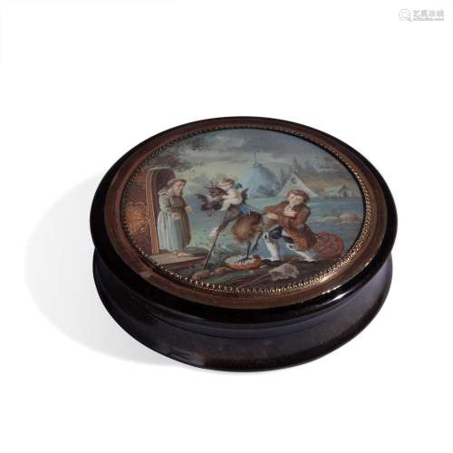 Tortoiseshell and gold box with miniature, early 19th centur...