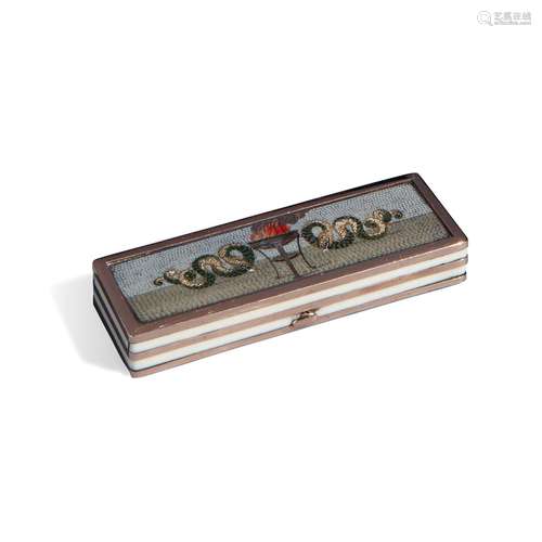 Rectangular moles box in ivory, gold and micromosaic, second...