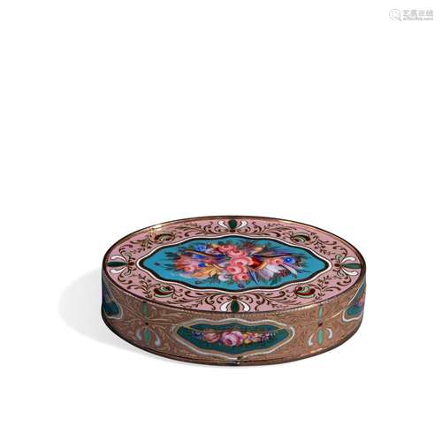 Gold and enamel box, entirely decorated with plants motifs, ...