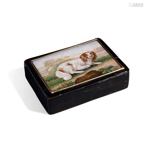 Rectangular box in tortoiseshell, gold and micromosaic, 18th...