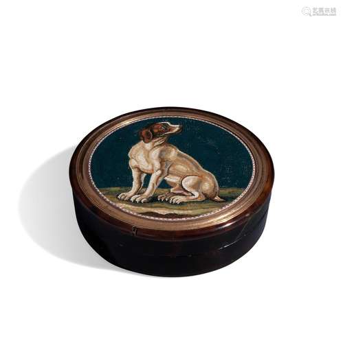 Round tortoiseshell, gold and micromosaic box, 18th century