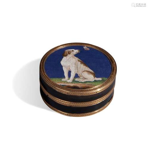 Round tortoiseshell, gold and micromosaic box, c. 1800