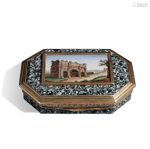 Octagonal box in porphyry, gold and micromosaic