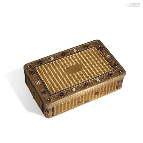 Rectangular music box in gold and enamels, Switzerland, earl...