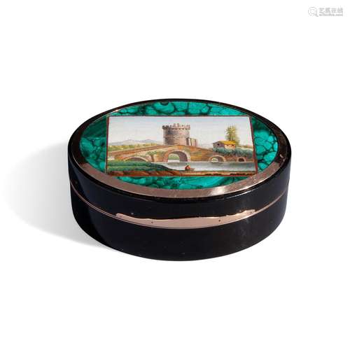 Tortoiseshell, gold, malachite and micromosaic oval box