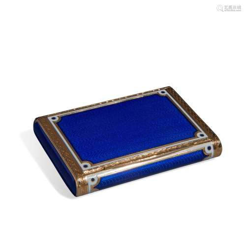 Gold and blue enamel box with guilloché background