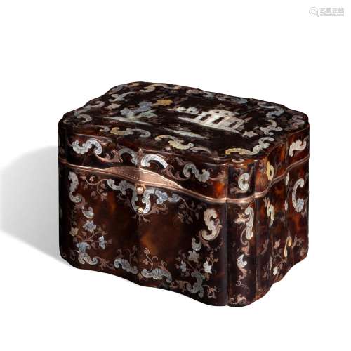 Rare tortoiseshell box gold inlaid with pink gold and mother...