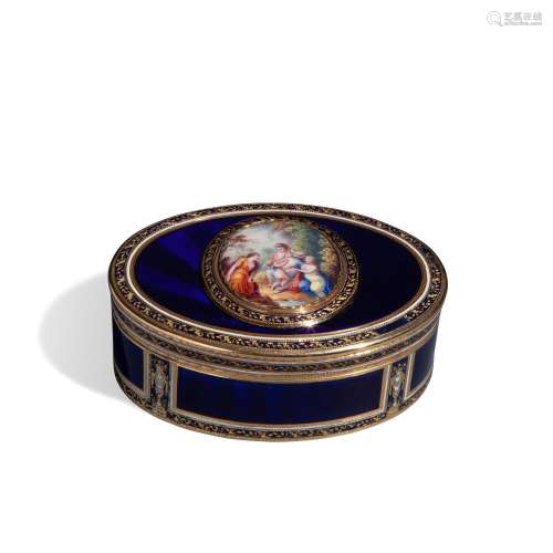 Oval box in gold, enamels and miniature, end of 18th century