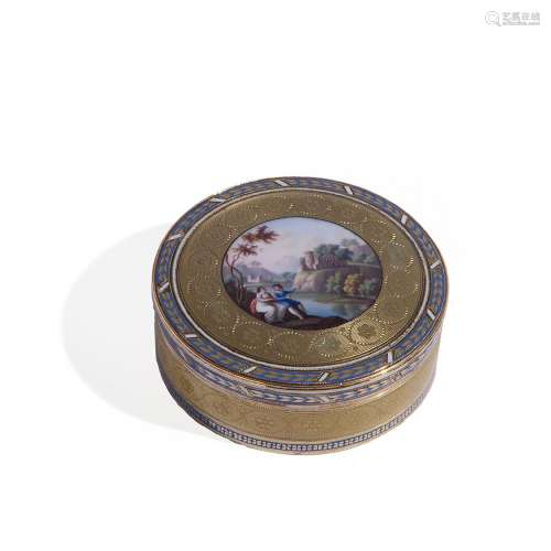 Elegant round gold and enamel box, 18th century