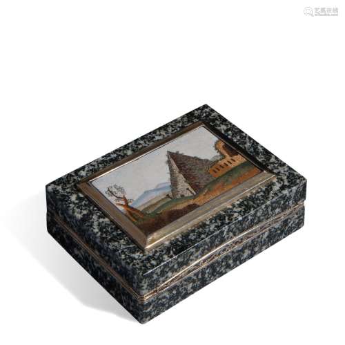 Rectangular box in porphyry, micromosaic and finished in gol...