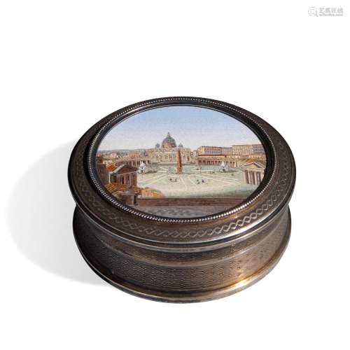 Round silver and micromosaic box, 19th century