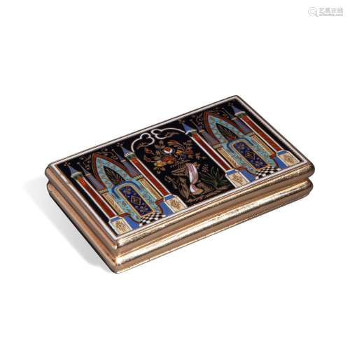 Rectangular box in gold and polychrome enamels, 19th century
