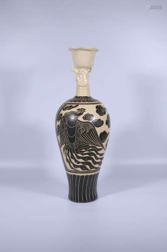 Chinese Cizhou Kiln Glazed Porcelain Phoenix Bottle