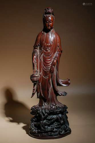 Chinese Qing Dynasty Sandalwood Carving Guanyin