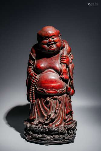Chinese Qing Dynasty Bamboo Carving Statue Of Maitreya Buddh...