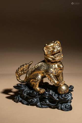 Chinese Qing Dynasty Bronze Gold Gilded Study Room Paperweig...