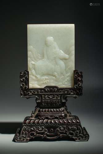 Chinese Qing Dynasty Hetian White Jade Screen