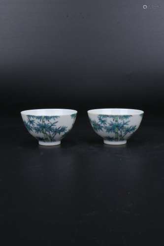 Chinese A Pair Of Qing Dynasty Yongzheng Doucai Bamboo Bowls