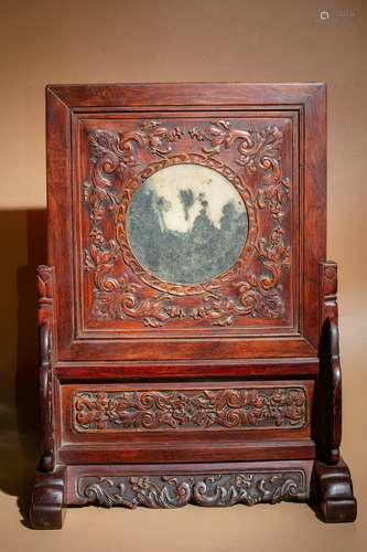 Chinese Qing Dynasty Huanghuali Wooden Inlaid With Marble Sc...