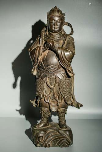 Chinese Ming Dynasty Bronze Statue Of Wei Tuo Bodhisattva