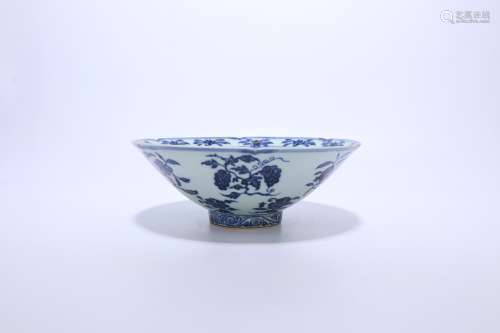 Chinese Ming Dynasty Blue And White Porcelain Bowl