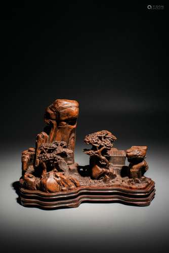 Chinese Qing Dynasty Bamboo Carving Landscape Shanzi