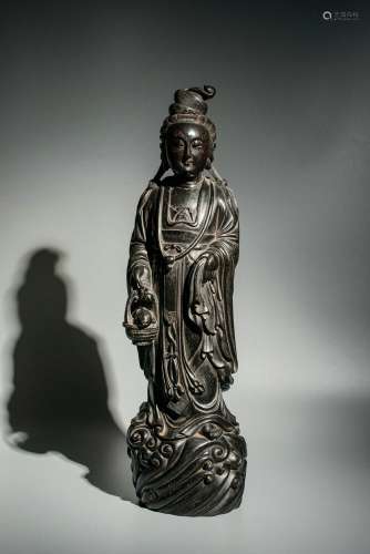 Chinese Qing Dynasty Rosewood Zitan Guanyin Bodhisattva Stat...