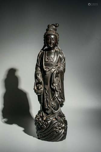 Chinese Qing Dynasty Rosewood Zitan Guanyin Bodhisattva Stat...