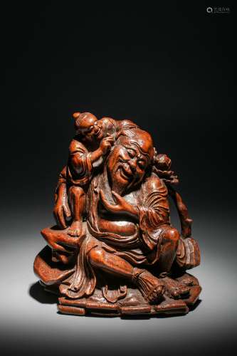 Chinese Qing Dynasty Bamboo Carving Figure Study Room Paperw...