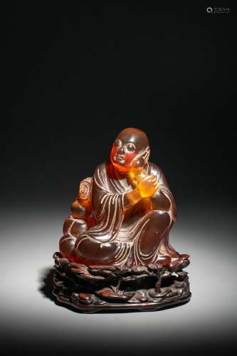 Chinese Qing Dynasty Amber Luohan Study Room Paperweight