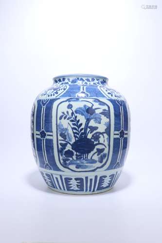 Chinese Ming Dynasty Blue And White Flower Porcelain Jar