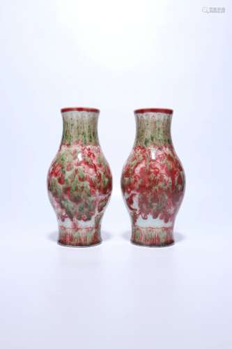 Chinese A Pair Of Qing Dynasty Red Glazed Porcelain Bottles