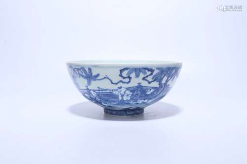 Chinese Qing Dynasty Blue And White Porcelain Bowl