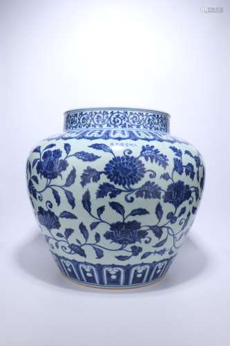 Chinese Ming Dynasty Blue And White Flower Porcelain Jar