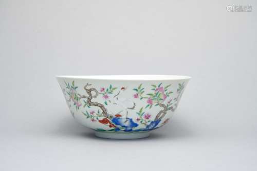 A famille-rose enamelled 'crane and peach' bowl
