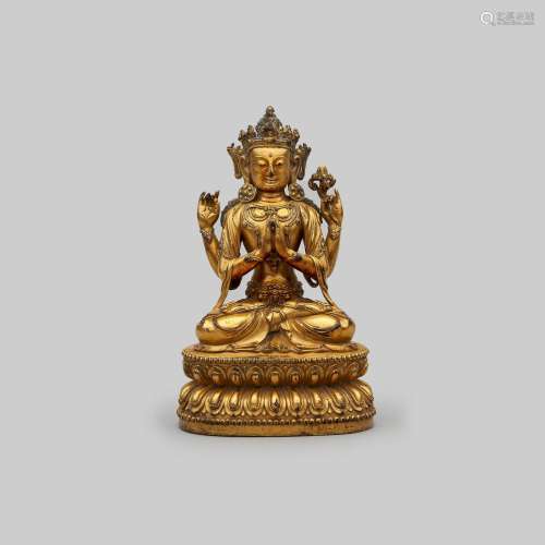 A gilt bronze figure of Lokeshvara