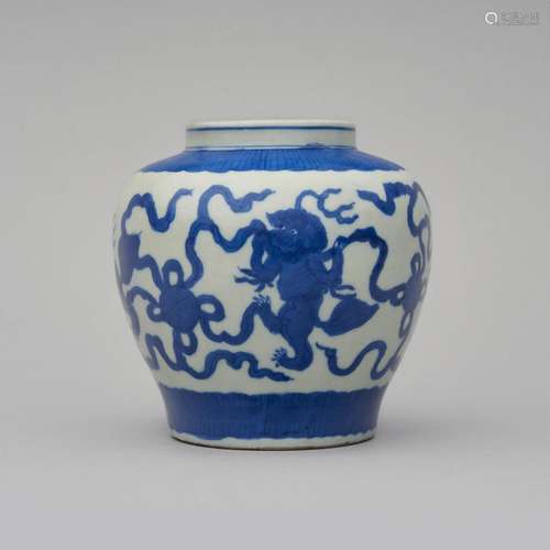 A blue-and-white 'lion' jar