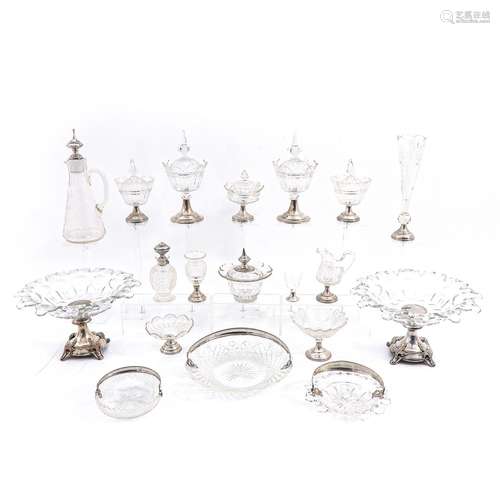 A Collection of Crystal Items with Dutch Silver