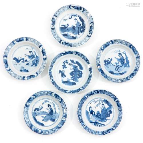 A Series of 6 Small Blue and White Plates