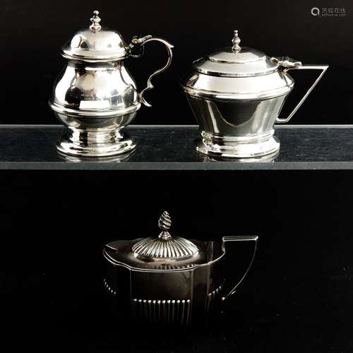 A Collection of 3 Silver Mustard Pots