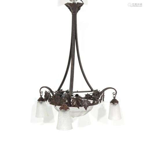 An Art Nouveau Cast Iron Hanging Lamp