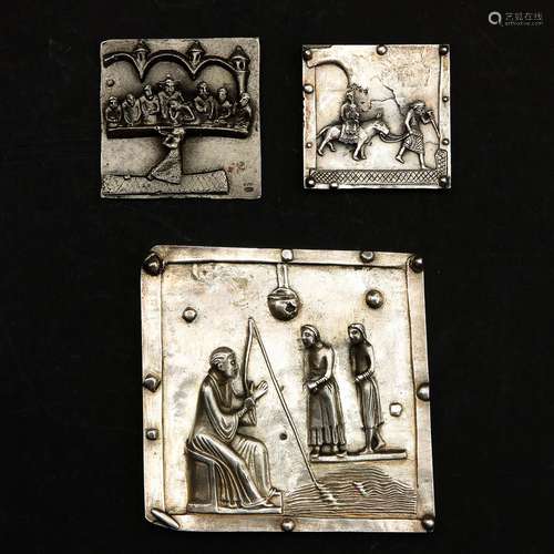 A Collection of 3 Italian Silver Plaques