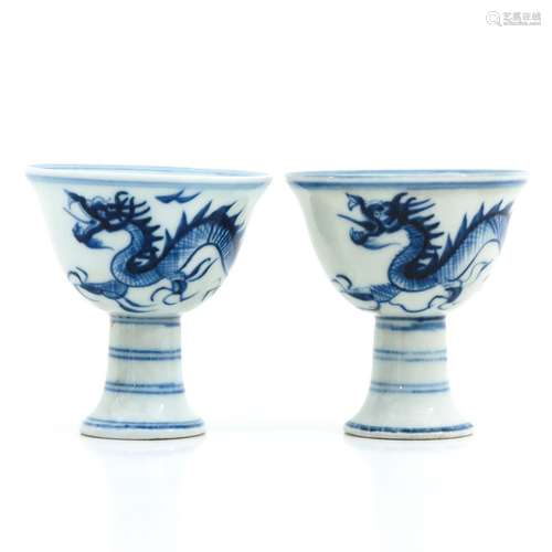 A Pair of Blue and White Stem Cups