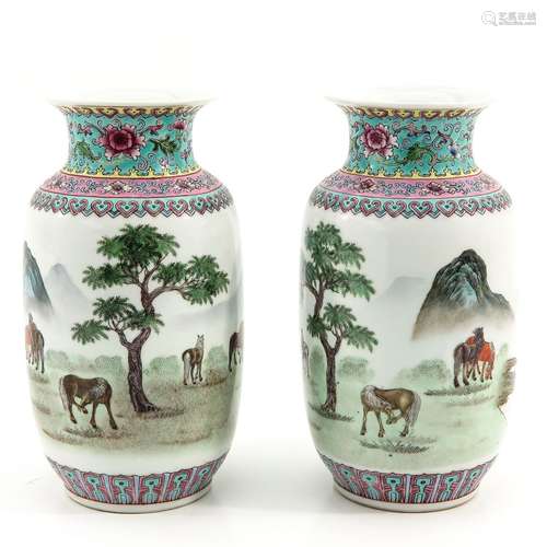 A pair of famille rose vases