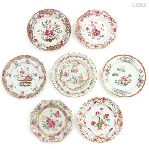 A Collection of 7 Famille Rose Plates